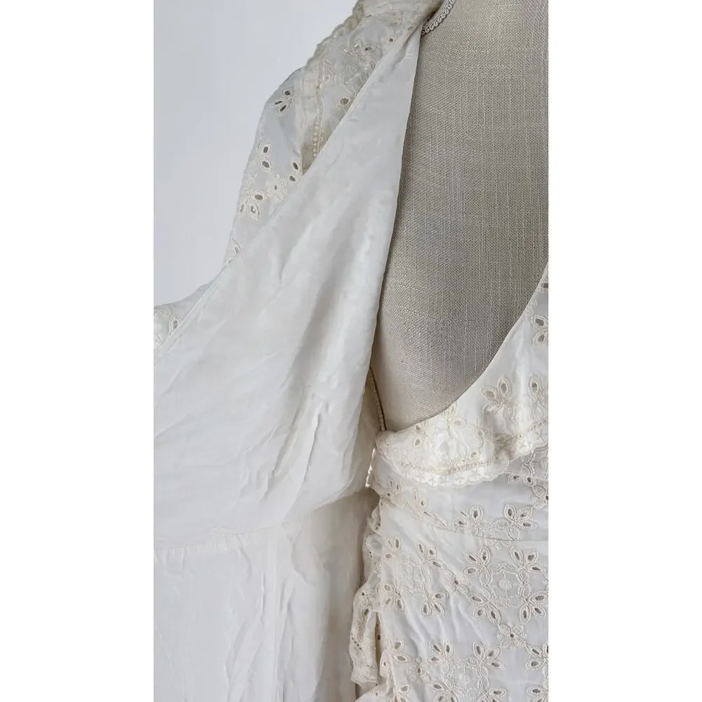 Sezane Robe Asianne Eyelet Mini Wrap Dress Womens Size 2 Ecru Cream New Flawed